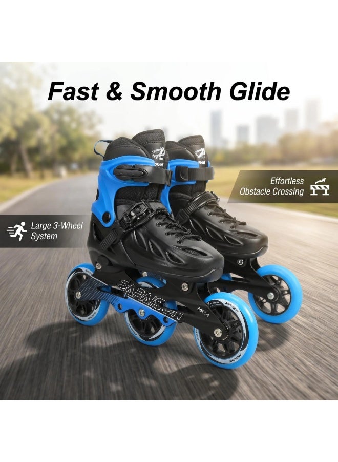 PAPAISON Adult Inline Skates Adjustable Rollerblades for Men Women — ABEC-9 Bearings, Black Blue, Recreational Outdoor Fitness Skating - Image 3