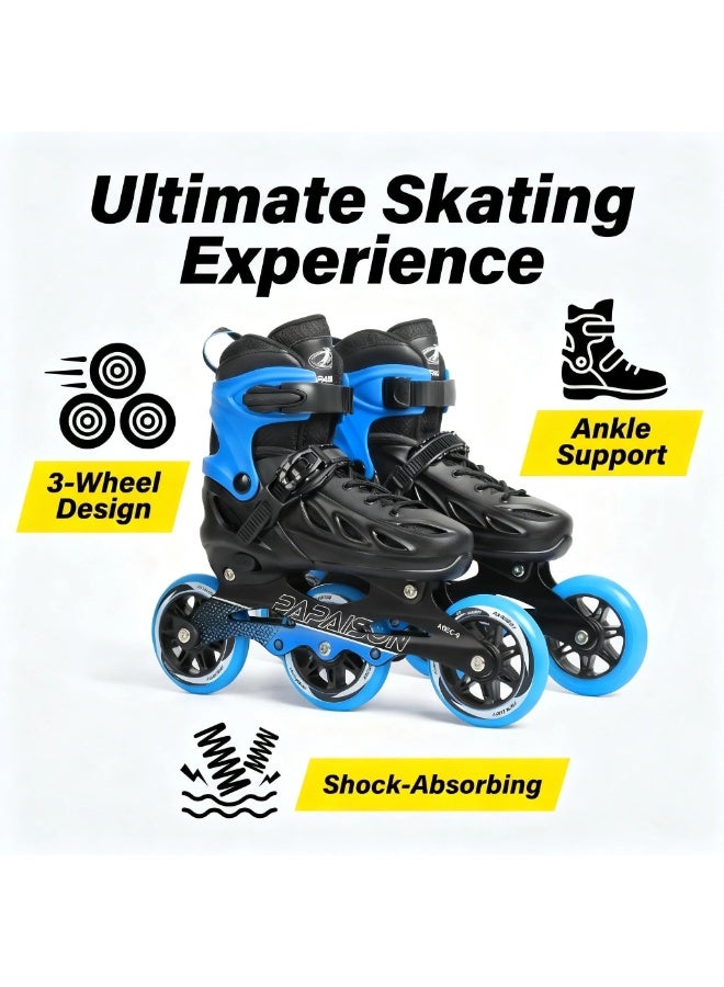 PAPAISON Adult Inline Skates Adjustable Rollerblades for Men Women — ABEC-9 Bearings, Black Blue, Recreational Outdoor Fitness Skating - Image 2