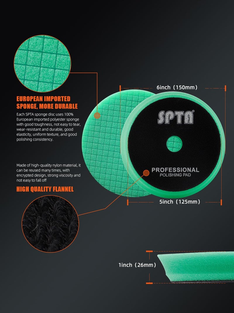 SPTA 10 Pcs Detailing Set, 5Pc 5 inch Buffing Polishing Pads, 1 Microfiber Finish Pad, 1-16 oz Polishing Cleaner, 1 Conditioning Brush, 2-16"*16" Microfiber Towel. for Dual Action and Rotary Polishers - Image 2