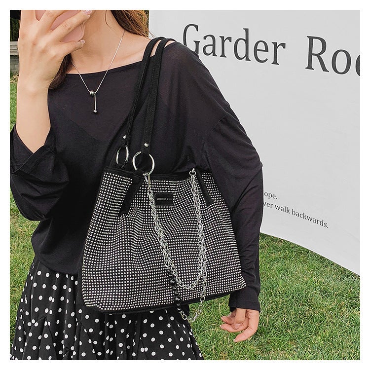 Large Capacity Bag Women'S Summer Textured Bright Diamond Shoulder Bag Fashionable Cyber Celebrity Textured Tote Bag Large Bag - Image 3