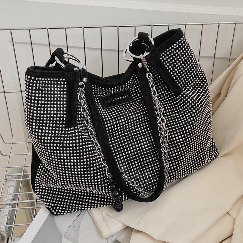 Large Capacity Bag Women'S Summer Textured Bright Diamond Shoulder Bag Fashionable Cyber Celebrity Textured Tote Bag Large Bag - Image 5