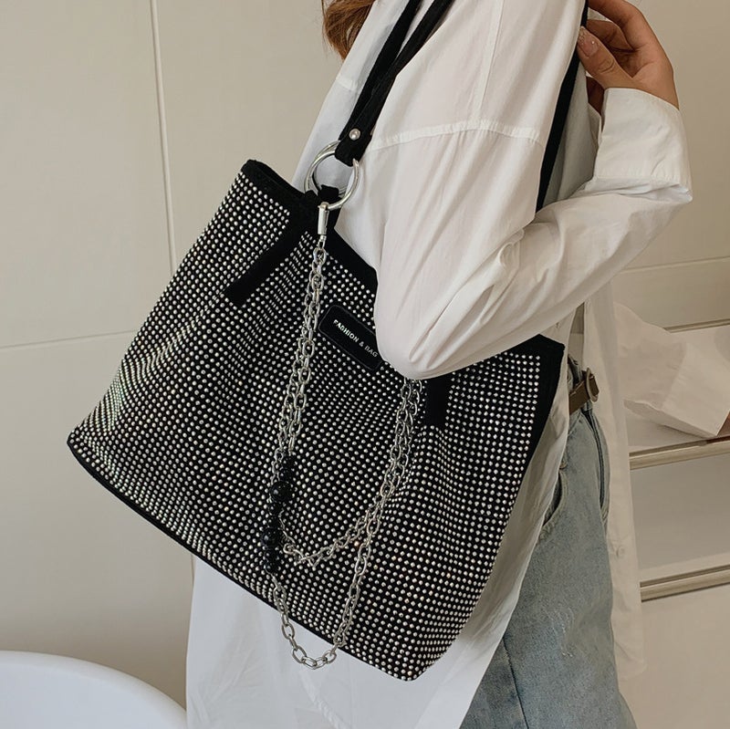 Large Capacity Bag Women'S Summer Textured Bright Diamond Shoulder Bag Fashionable Cyber Celebrity Textured Tote Bag Large Bag - Image 4