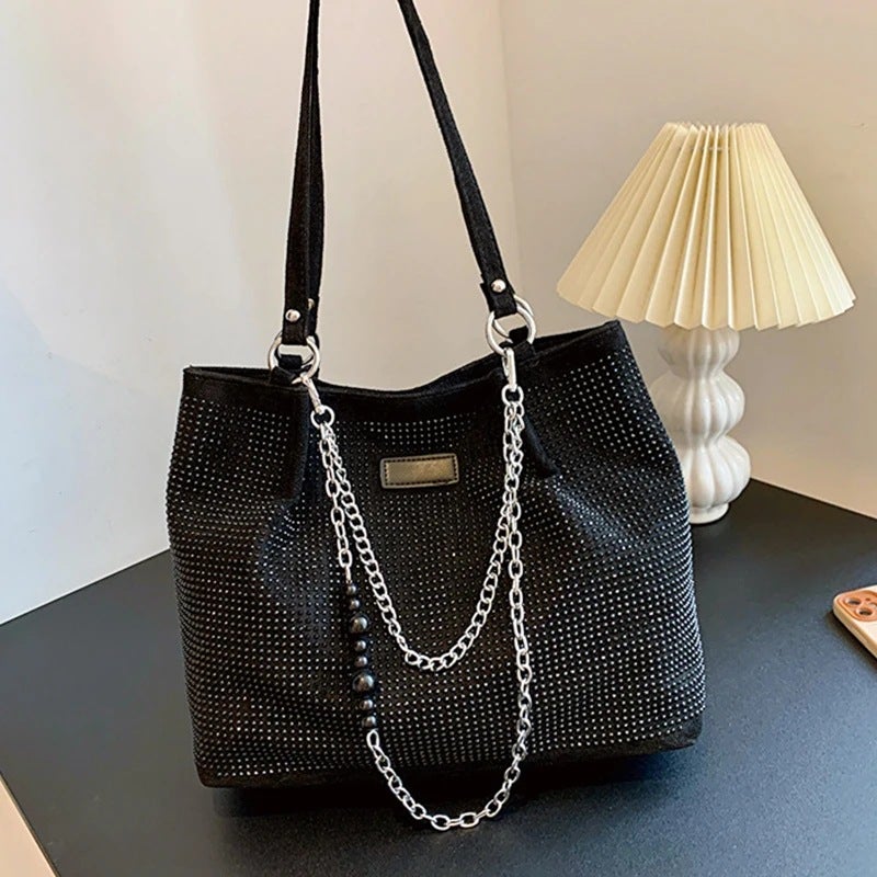 Large Capacity Bag Women'S Summer Textured Bright Diamond Shoulder Bag Fashionable Cyber Celebrity Textured Tote Bag Large Bag - Image 1