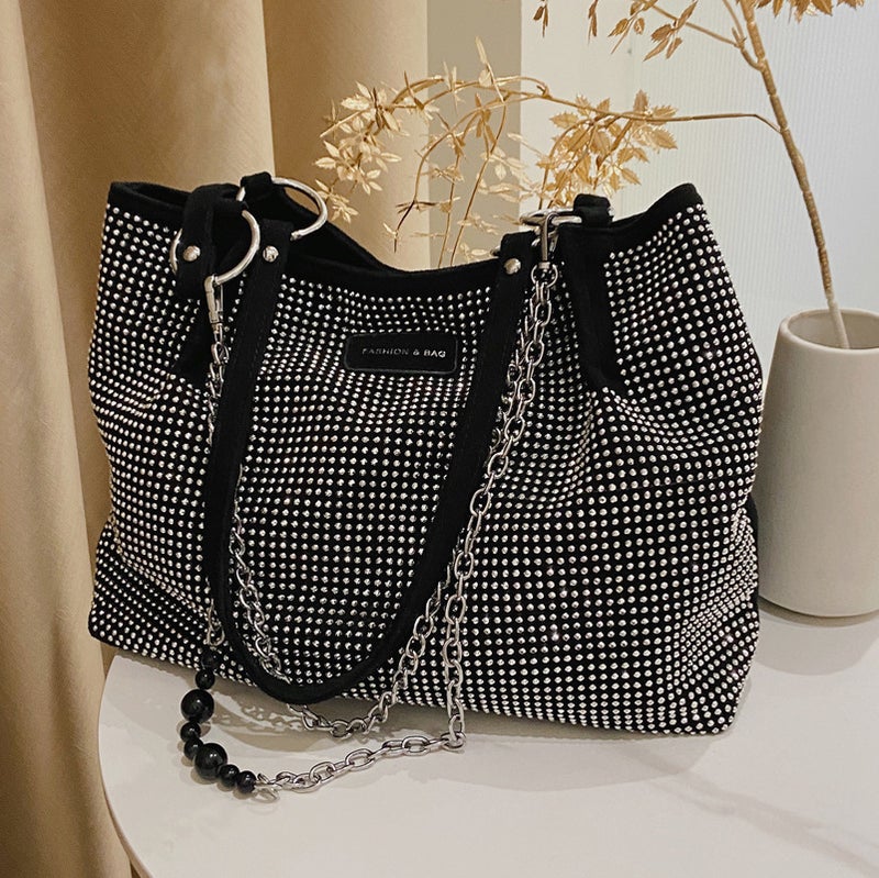 Large Capacity Bag Women'S Summer Textured Bright Diamond Shoulder Bag Fashionable Cyber Celebrity Textured Tote Bag Large Bag - Image 2