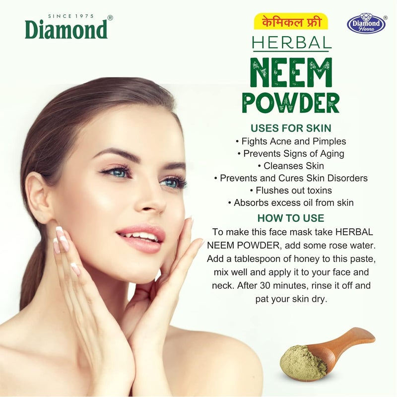 Diamond Diamond herbal neem powder chamical free For Face Hair Pimplefree Clear Glowing Skin Dense Silky Hair 150gmPack of 2  - Image 2