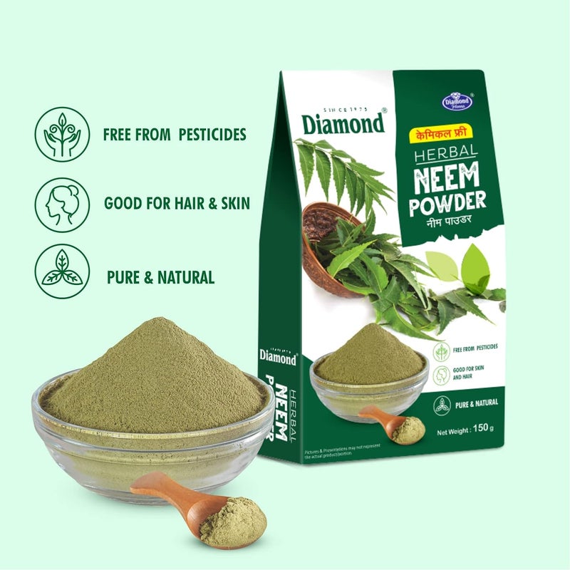 Diamond Diamond herbal neem powder chamical free For Face Hair Pimplefree Clear Glowing Skin Dense Silky Hair 150gmPack of 2  - Image 4