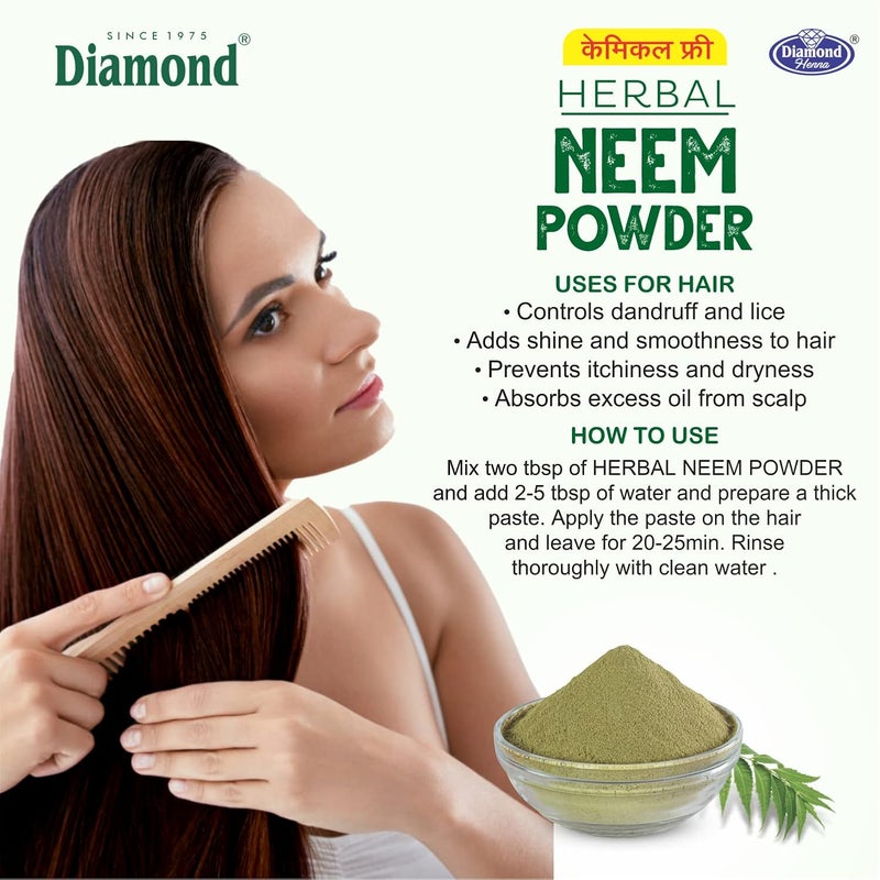 Diamond Diamond herbal neem powder chamical free For Face Hair Pimplefree Clear Glowing Skin Dense Silky Hair 150gmPack of 2  - Image 3