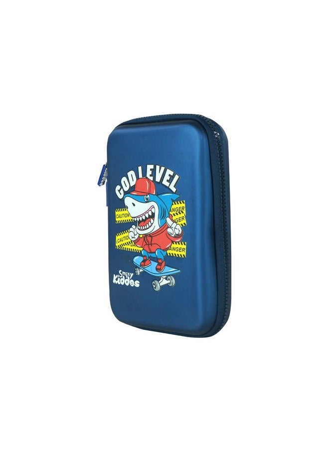 SMILY KIDDOS Smily Kiddos Ethylene Vinyl Acetate (Eva) Single Compartment Pencil Case Cute Large Hardtop Pencil Case Organizer School Kids Girls Women Pen Holder Pouch Multi Purpose (Skater Shark,Navy Blue)  - Image 1