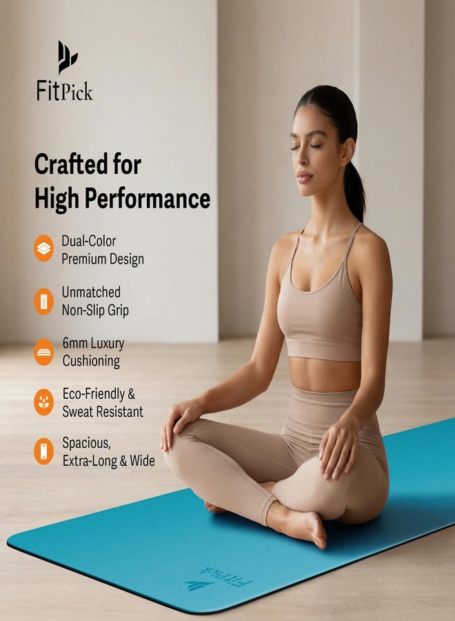 FIT PICK Pro Yoga Mat for Women & Men | High Density TPE Yoga Mat with 6mm Cushion | Non-Toxic, Sweat-Resistant & Double Sided Anti-Slip Exercise Mat | Lightweight & Portable with Carry Bag (Ocean Noir) - Image 5
