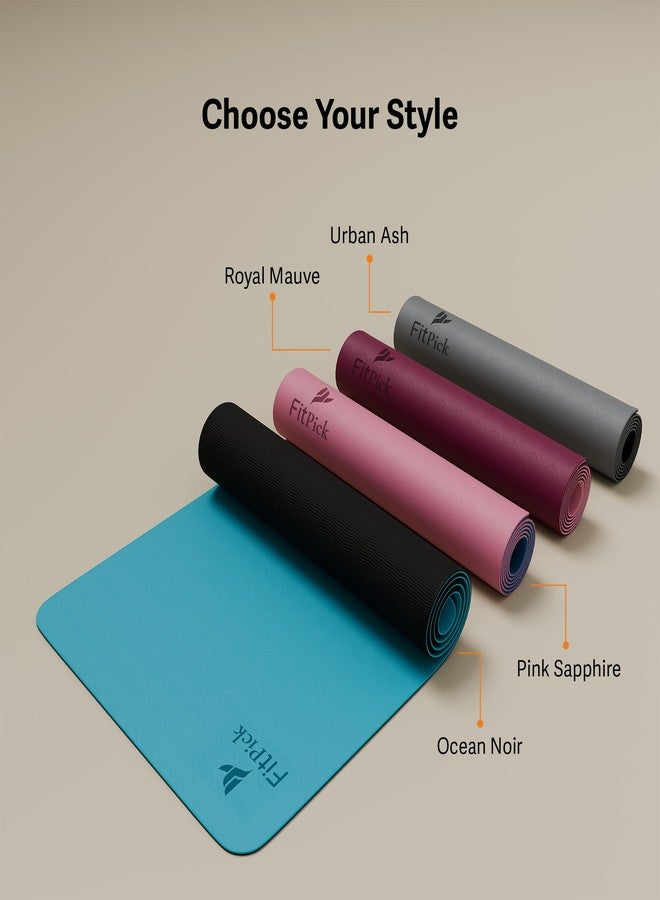 FIT PICK Pro Yoga Mat for Women & Men | High Density TPE Yoga Mat with 6mm Cushion | Non-Toxic, Sweat-Resistant & Double Sided Anti-Slip Exercise Mat | Lightweight & Portable with Carry Bag (Ocean Noir) - Image 4