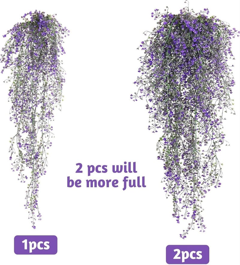 VRB Dec 2 Pcs Artificial Dry Baby's Breath Greenery Hanging Plants Vines Fake Ivy Hanging Flowers Vine Wall Hanging for Home Decor,Wall,Balcony Decoration. (2, Violet Baby's Breath Fern Hanging) - Image 3