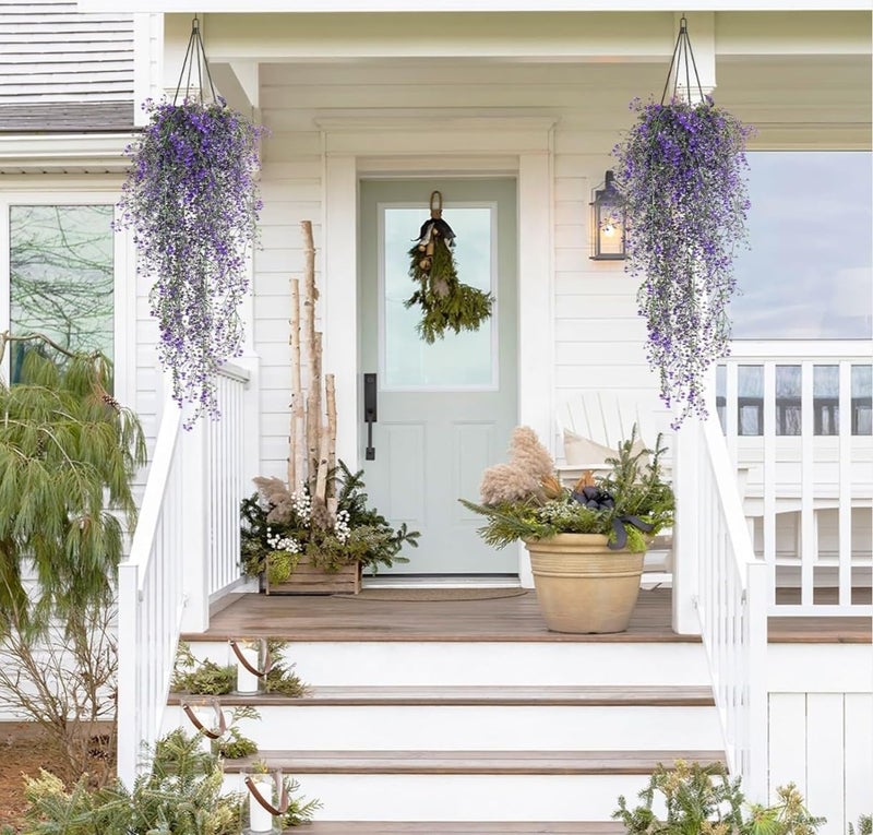 VRB Dec 2 Pcs Artificial Dry Baby's Breath Greenery Hanging Plants Vines Fake Ivy Hanging Flowers Vine Wall Hanging for Home Decor,Wall,Balcony Decoration. (2, Violet Baby's Breath Fern Hanging) - Image 4