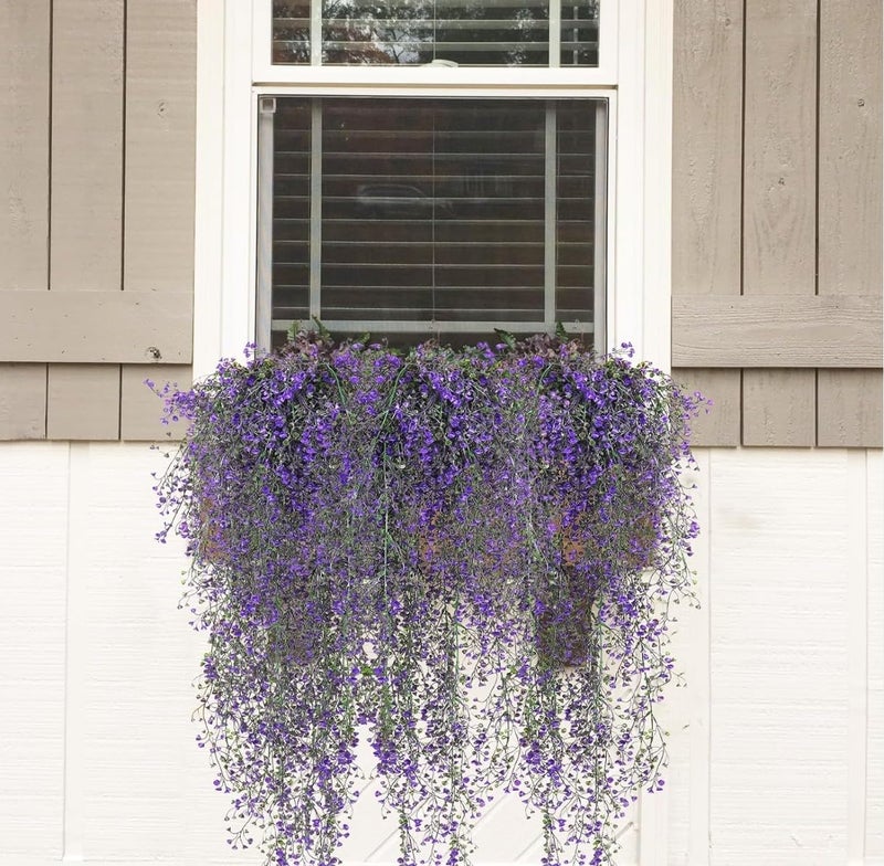VRB Dec 2 Pcs Artificial Dry Baby's Breath Greenery Hanging Plants Vines Fake Ivy Hanging Flowers Vine Wall Hanging for Home Decor,Wall,Balcony Decoration. (2, Violet Baby's Breath Fern Hanging) - Image 5