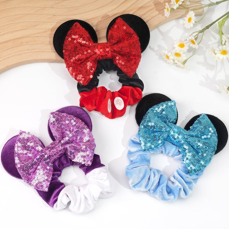 CellElection 6 Pack Mouse Ears Scrunchies Velvet Sparkle Sequin Mouse Bows Hair Scrunchies Hair Ties Elastic Rubber Bands Ponytail Holders for Kids Women Girls Christmas Party Decoration - Image 4