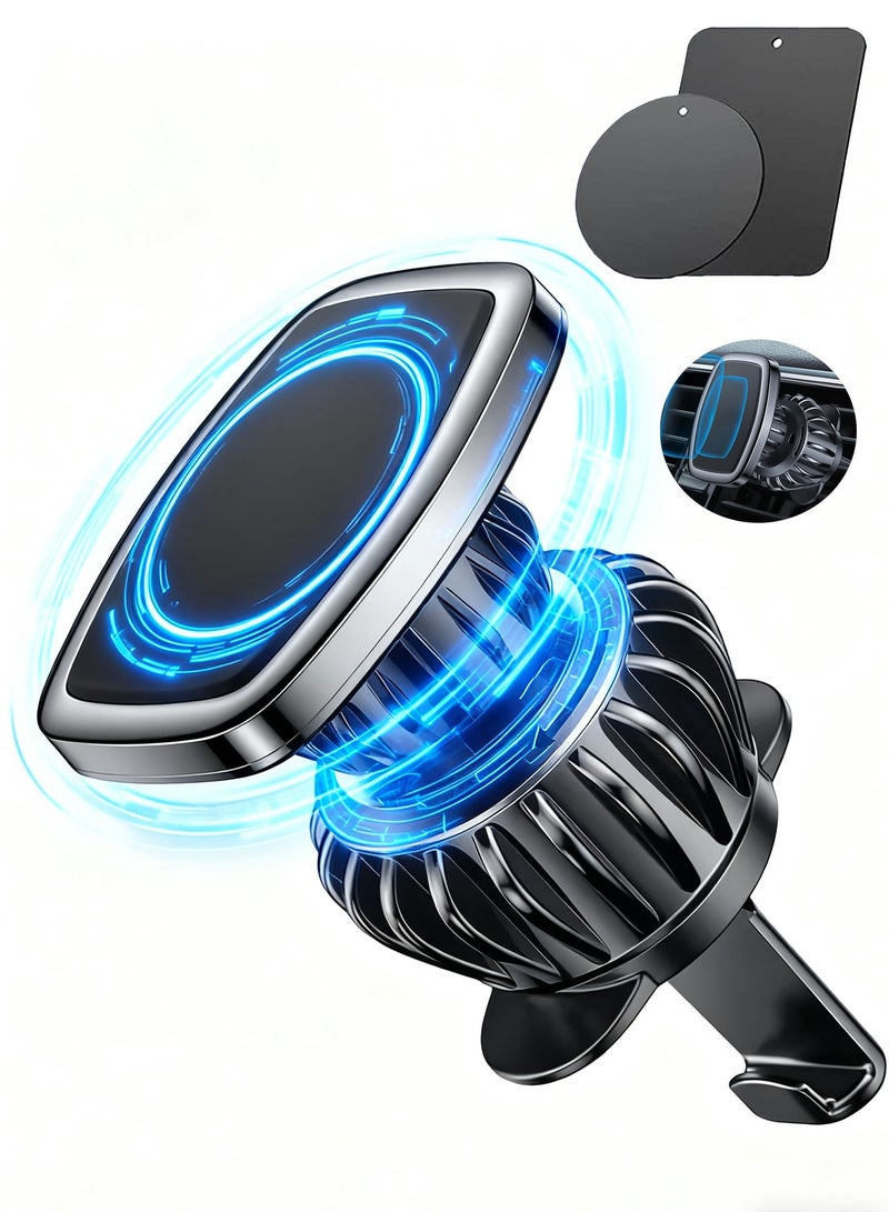 هيروكس حامل MagSafe للسيارة، حامل هاتف مغناطيسي للسيارة، خطاف مناسب لفتحات التهوية، مغناطيس قوي، تشغيل بيد واحدة، دوران 360 درجة، متوافق مع Galaxy S24 Ultra/iPhone 17/16/15/MagSafe باللون الأسود - Image 1
