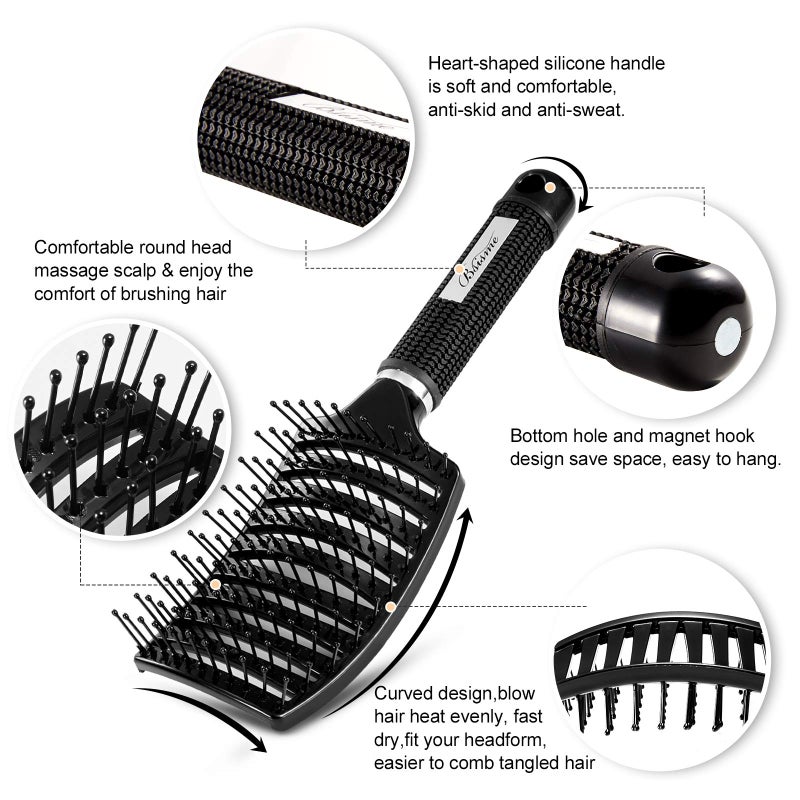 Bsisme Hair Brush, Professional Curved Vented Brush for Faster Blow Drying for Women, Men, Paddle Detangling Brush for Wet Dry Curly Thick Straight Hair - Image 2