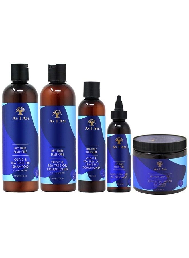 As I Am شامبو وبلسم زيت الزيتون وزيت شجرة الشاي للعناية بفروة الرأس الجافة والحكة 12 أونصة + علاج بالزيت 4 أونصة + غسول 16 أونصة
