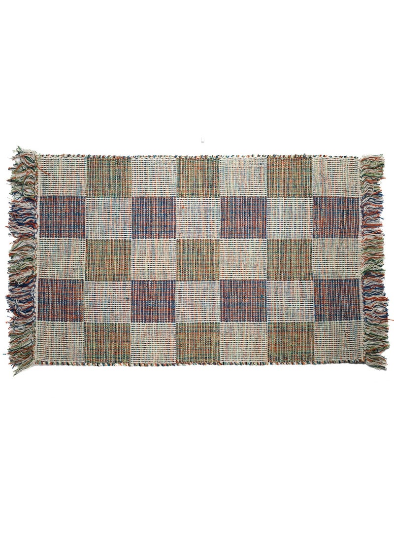 Handmade Indian rug, 100% cotton – colorful checkered design - Image 2
