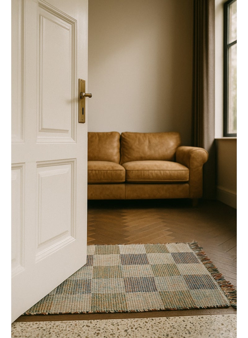 Handmade Indian rug, 100% cotton – colorful checkered design - Image 3