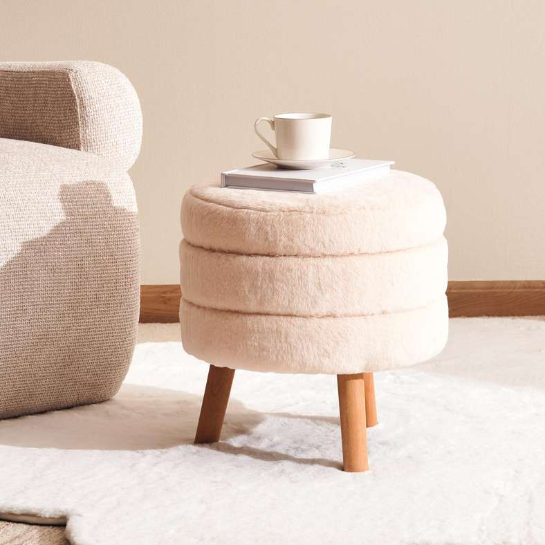 Pan Home Plush Velvet Pouf - Beige