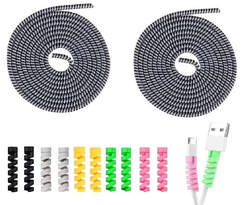 LOOPRED Spiral Cable Protector, Chargers Cable Protector Data Cable Protective Sleeve, Headphone Saver, Charger Protective Cover for Phone USB Prevent Pets from Biting The Cable (Black) - Image 1