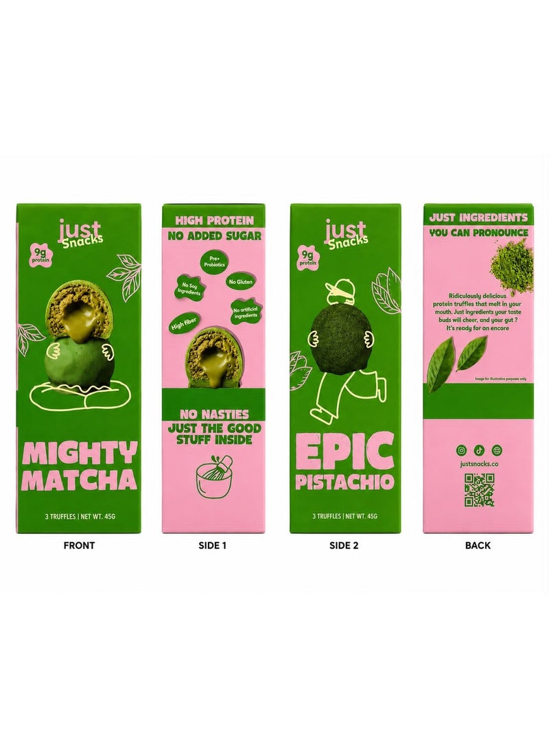 جست Just Snacks كرات ترافل غنية بالبروتين - مايتي ماتشا (3 كرات في العلبة) - Image 2
