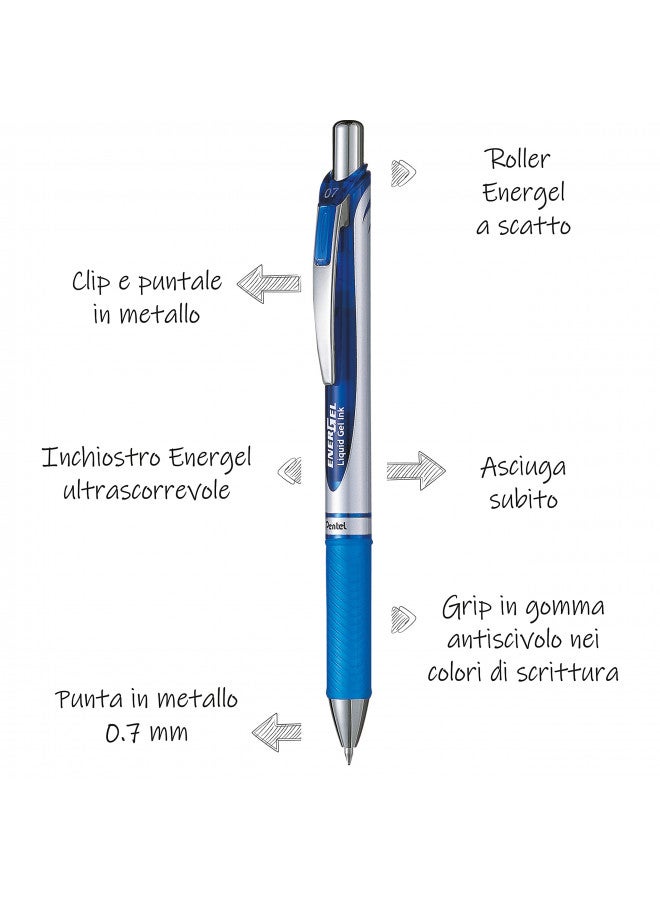 Pentel قلم جل قابل للسحب Pentel BL77-CO Energel XM برأس 0.7 مم، عرض خط 0.35 مم - أزرق، عبوة من 12 - Image 2