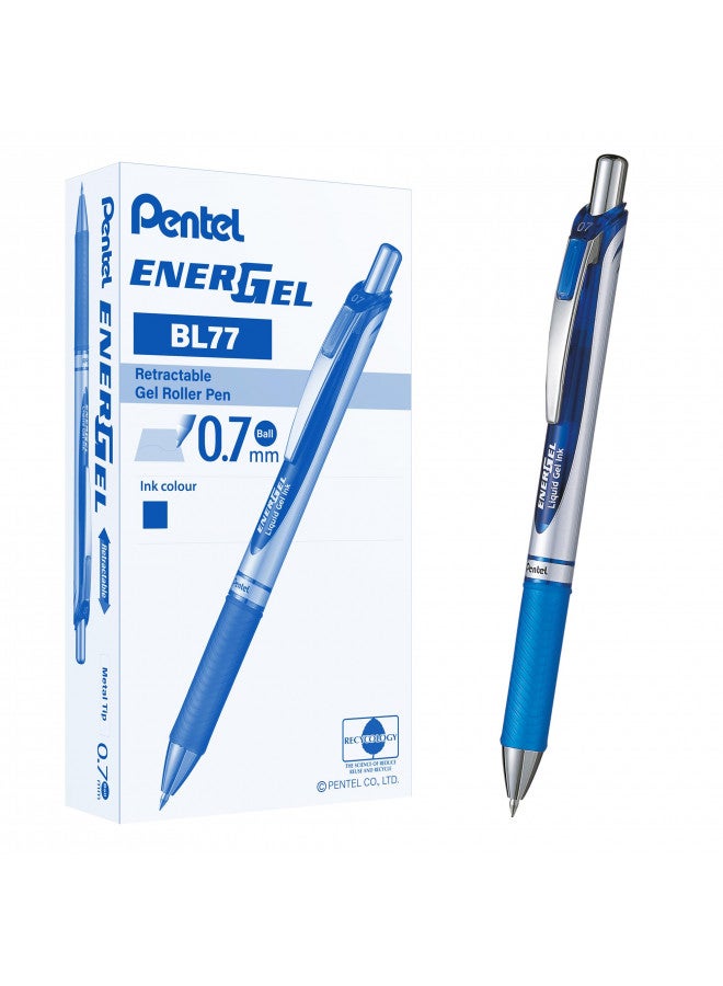 Pentel قلم جل قابل للسحب Pentel BL77-CO Energel XM برأس 0.7 مم، عرض خط 0.35 مم - أزرق، عبوة من 12 - Image 1