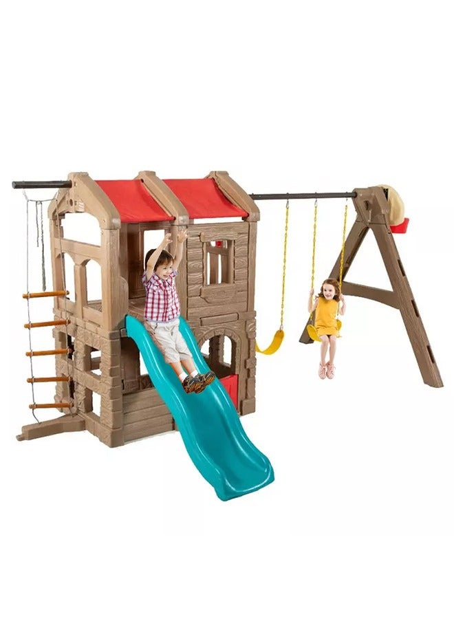JSAITOYS Combination Children Plastic Climbing Swing Slide Playground Equipment With Basketball Hoop  - Image 1
