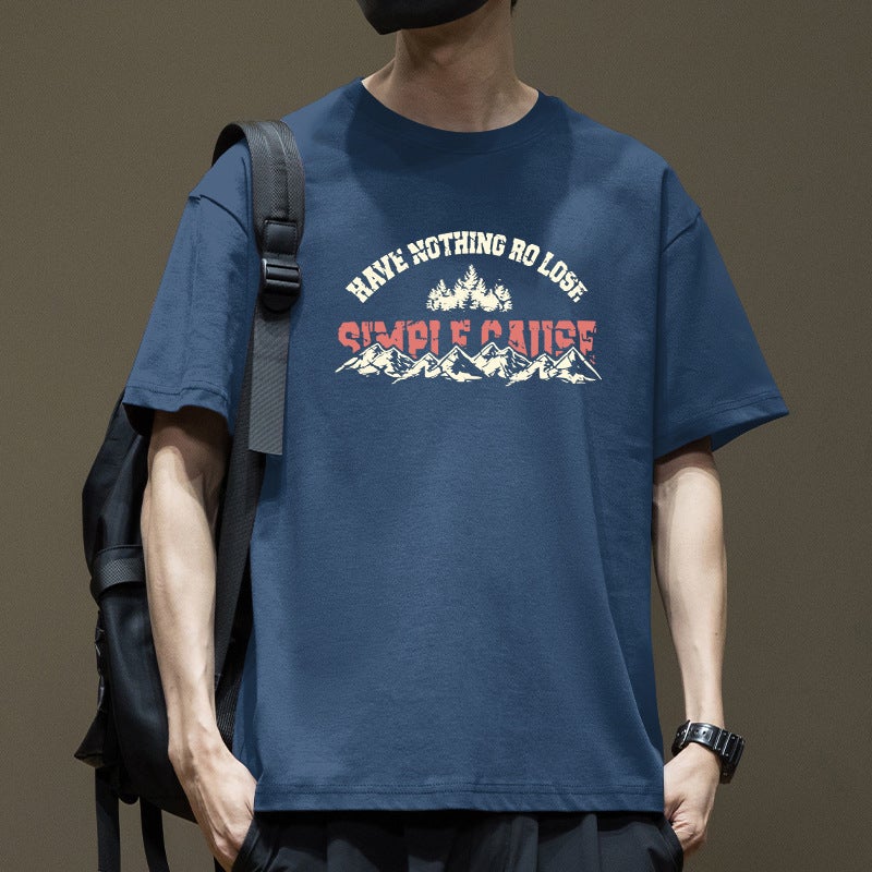 Heavy short-sleeved T-shirt men's clothes summer new American pure cotton trendy brand bottom loose printed half-sleeved T-shirt - Image 5