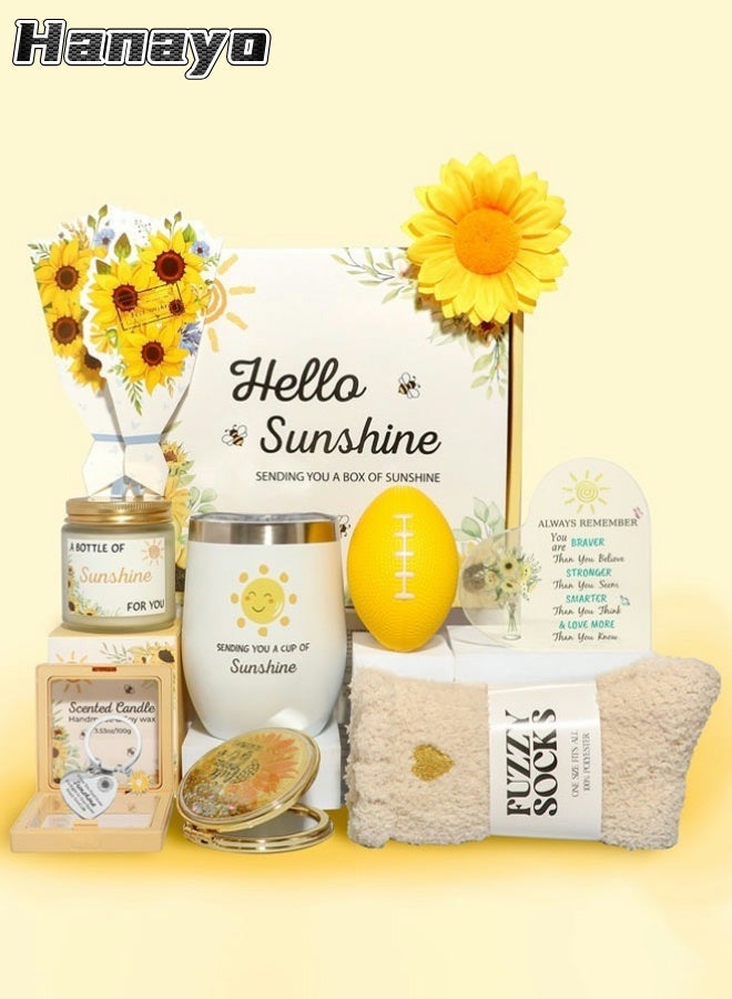 Hanayo طقم هدايا للنساء هدايا عيد ميلاد سلة هدايا للنساء هدايا عباد الشمس إرسال أشعة الشمس للسيدات طقم سلة هدايا 10 قطع مع صندوق هدايا طقم هدايا ملهم للزوجة وأفضل صديقة (أصفر) - Image 1