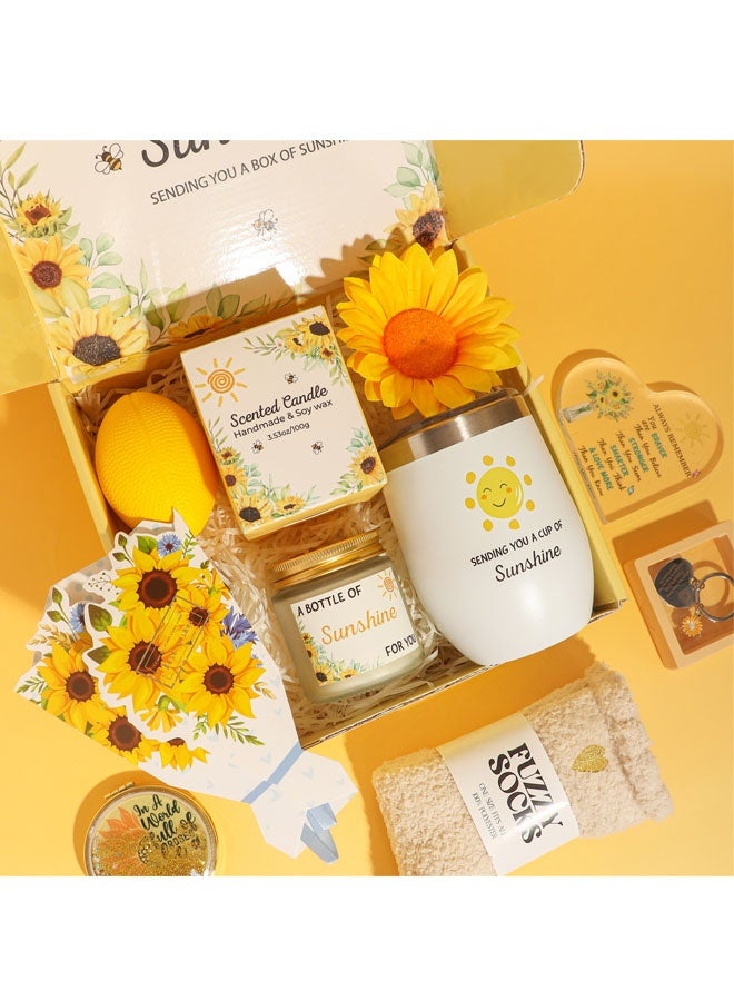 Hanayo طقم هدايا للنساء هدايا عيد ميلاد سلة هدايا للنساء هدايا عباد الشمس إرسال أشعة الشمس للسيدات طقم سلة هدايا 10 قطع مع صندوق هدايا طقم هدايا ملهم للزوجة وأفضل صديقة (أصفر) - Image 4