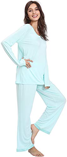 GYS Viscose from Bamboo Women's Pajama Sets Super Soft Long Sleeve Sleepwear Comfy Winter Pjs Sets S-4X, Aqua, Medium - Image 2