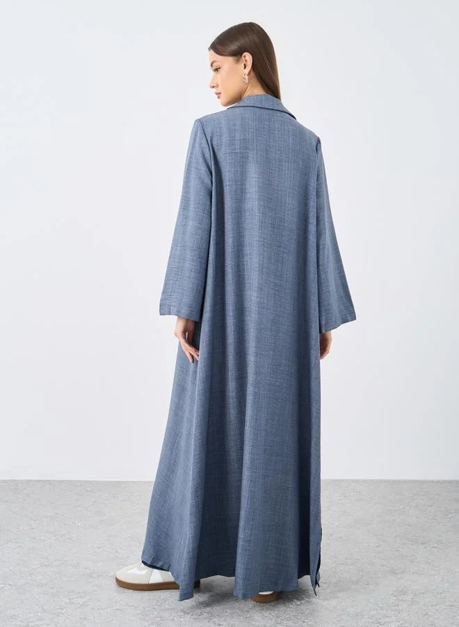 أميرة Amirah Women Blue Front Open Abaya with Notch Lapel