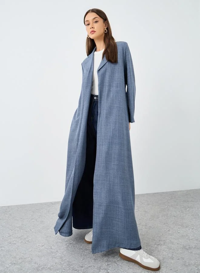 Amirah Amirah Women Blue Front Open Abaya with Notch Lapel