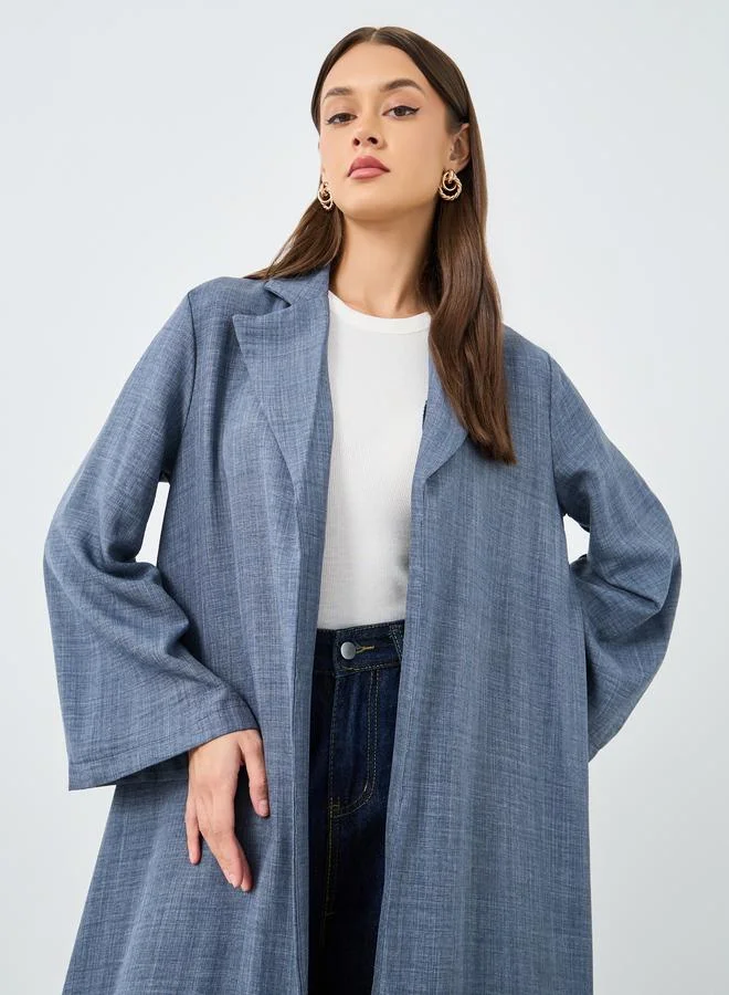أميرة Amirah Women Blue Front Open Abaya with Notch Lapel