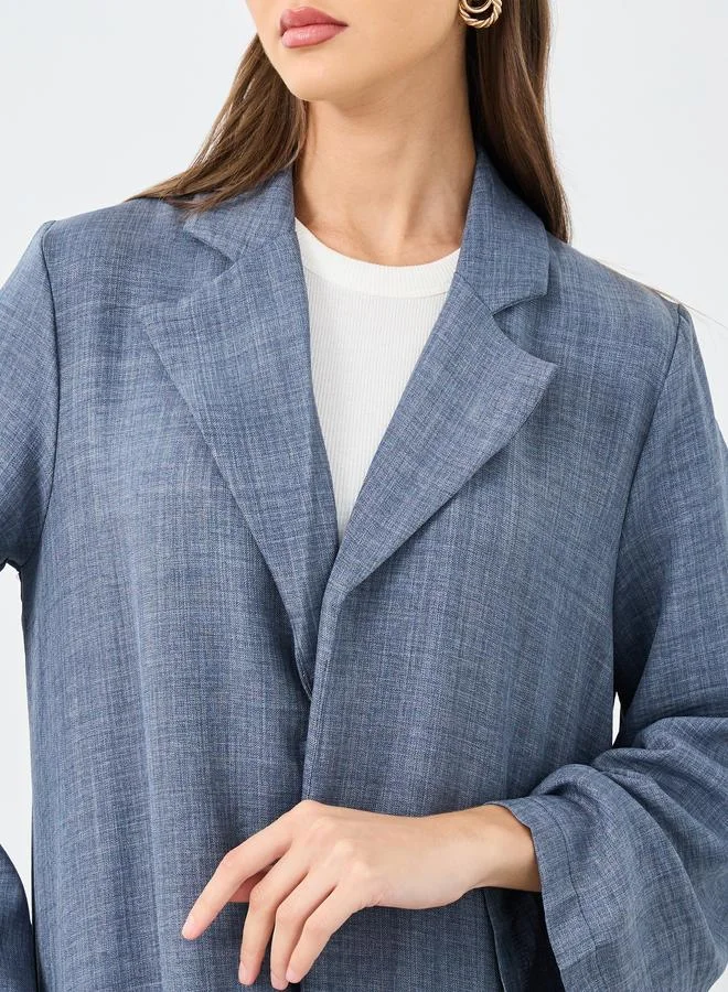 أميرة Amirah Women Blue Front Open Abaya with Notch Lapel