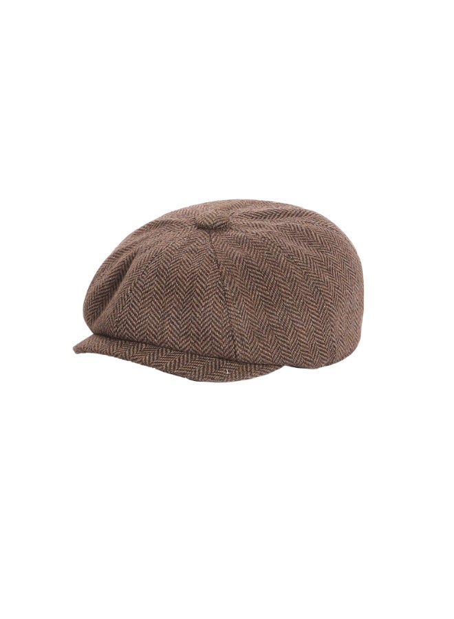 قبعة بيريه للآباء والأمهات والأطفال قبعة مسطحة من التويد قبعة ثماني الأضلاع قبعة غاتسبي ذات قمة - Image 1