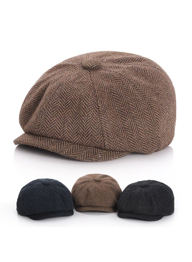 قبعة بيريه للآباء والأمهات والأطفال قبعة مسطحة من التويد قبعة ثماني الأضلاع قبعة غاتسبي ذات قمة - Image 2