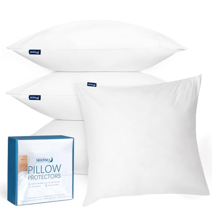 18X18 WATERPROOF PILLOW COVERS SET OF 4 FOR SQUARE THROW PILLOW 18X18 INCH WHITE ZIPPERED PILLOW PROTECTOR FEATHER PROOF PILLOW CASE PROTECTOR