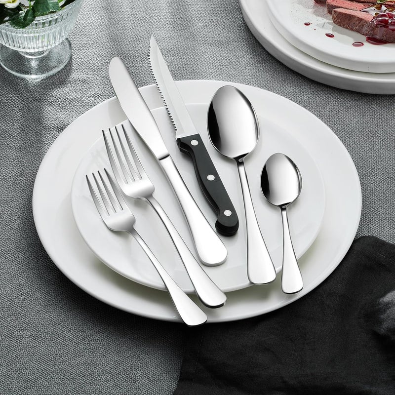 E-far Efar Silverware Set with Organizer 49Piece Stainless Steel Flatware Cutlery Set for 8 with Steak Knives Kitchen Metal Eating Utensils Sets Include Forks Spoons Knife Mirror Polished  Rust Proof - Image 3