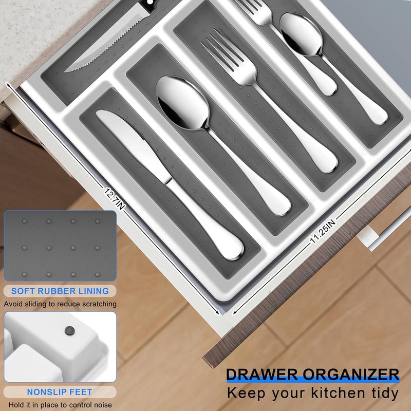 E-far Efar Silverware Set with Organizer 49Piece Stainless Steel Flatware Cutlery Set for 8 with Steak Knives Kitchen Metal Eating Utensils Sets Include Forks Spoons Knife Mirror Polished  Rust Proof - Image 4