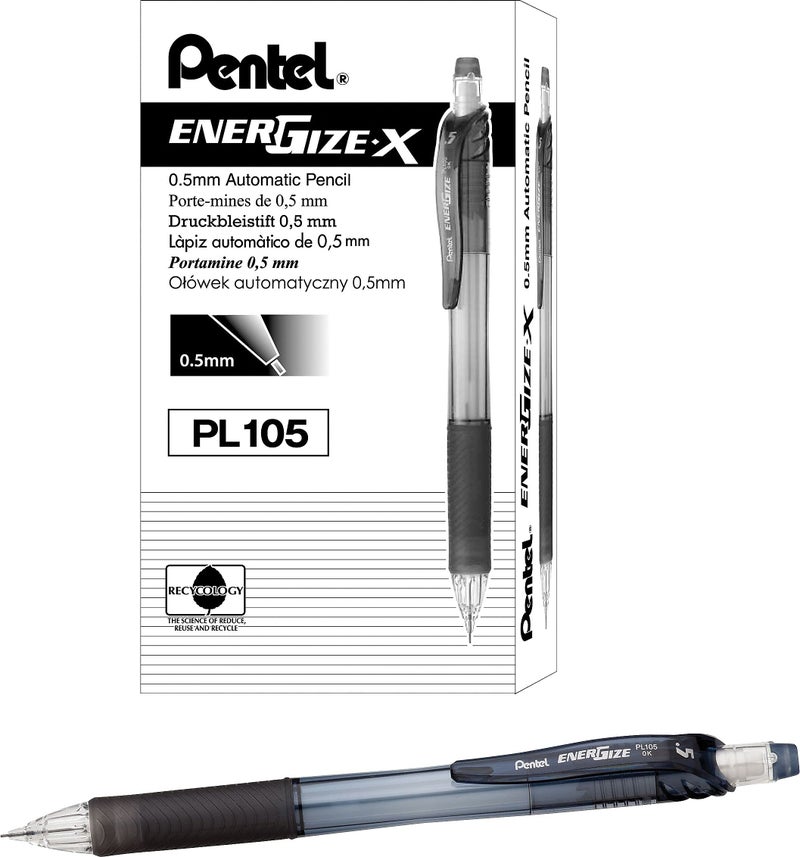 Pentel قلم رصاص ميكانيكي Pentel PL105A EnerGize، 0.5 مم، أسود، علبة من 12 قلم - Image 3