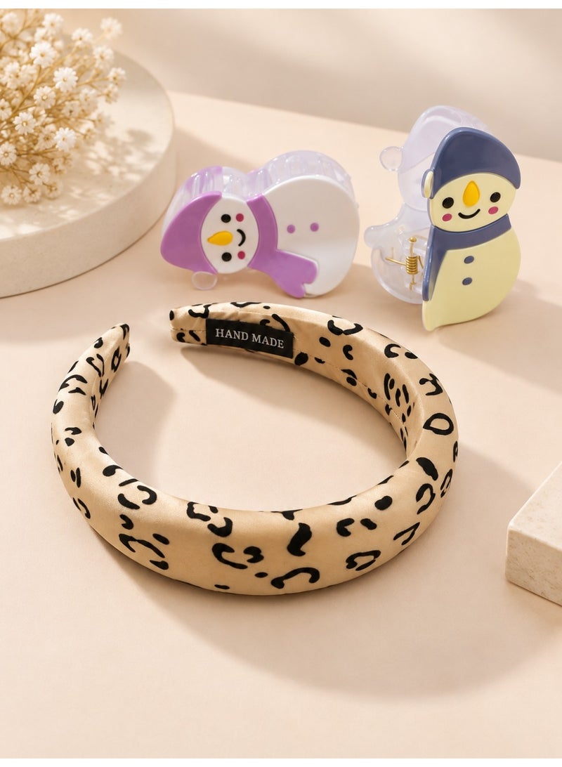 Girls' Hair Accessories Set – Padded Patterned Headband & Cartoon Hair Clips - Image 1