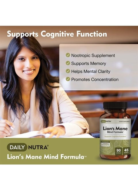 Lion's Mane Mind Formula - Nootropic Supplement for Cognitive Brain Health | Organic Mushroom Extract with Bacopa, Gingko, and Gota Kola (90 Capsules)