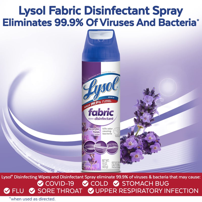 Lysol Fabric Disinfectant Spray, Sanitizing and Antibacterial Spray, for Disinfecting and Deodorizing Soft Furnishings, Lavender Fields 15 Fl. Oz - Image 2