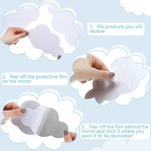 Incrizma 3D Acrylic Cloud Shape Mirror Wall Art Decor Removable Self Adhesive Decorative Cloud Mirror Stickers Decals for Kids Girls Bedroom Bathroom Playroom Living Room Nursery Decoration (Silver) - Image 5