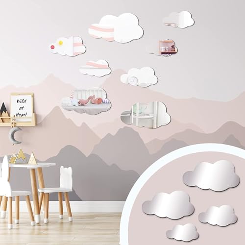 Incrizma 3D Acrylic Cloud Shape Mirror Wall Art Decor Removable Self Adhesive Decorative Cloud Mirror Stickers Decals for Kids Girls Bedroom Bathroom Playroom Living Room Nursery Decoration (Silver) - Image 2