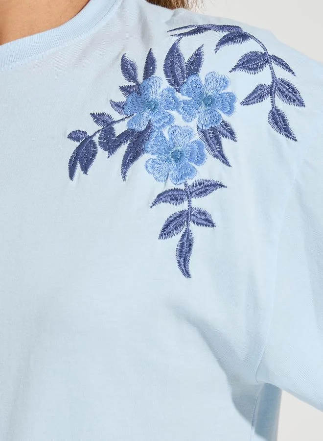 Styli Oversized Placement Embroidery Detail Cotton T-Shirt