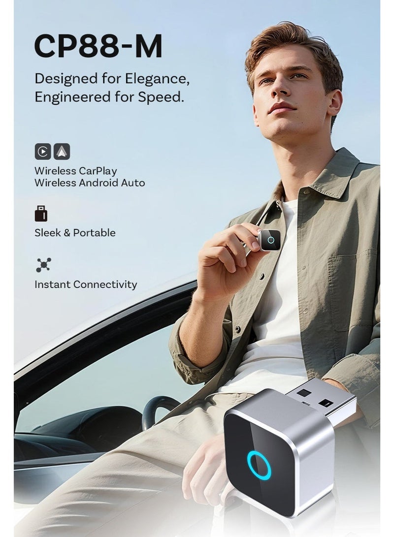 أوتوكاست محول لاسلكي 2 في 1 لـ CarPlay و Android Auto، توصيل وتشغيل، يحول CarPlay السلكي إلى لاسلكي، اتصال تلقائي سريع، بدون تأخير، تصميم صغير الحجم لأجهزة iPhone و Android مع منفذ USB (أسود) - Image 2